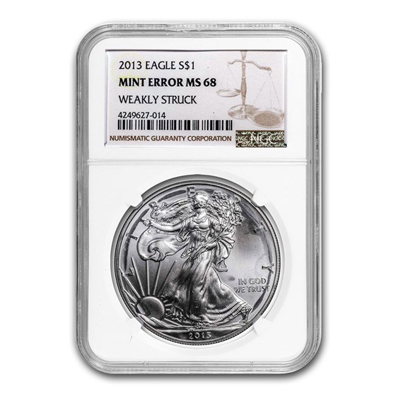 2013 Silver American Eagle MS-68 NGC (Error, Weakly Struck) 2013 Silver American Eagle MS-68 NGC (Error, Weakly Struck)